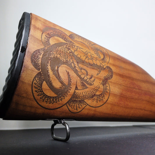 AK-47 Custom Hardwood Stock, Snake Engraving